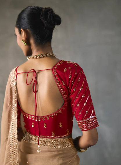 Dark Beige Bead Work Party Wear Saree