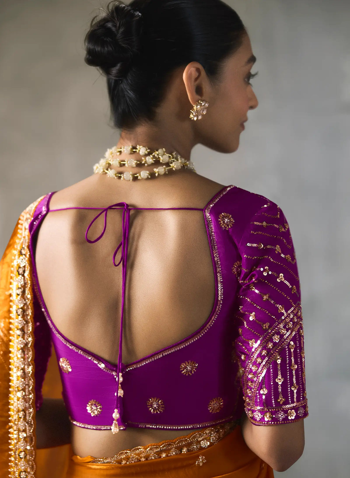 Burnt Orange Bead Work Party Wear Saree