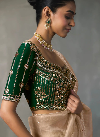 Champagne Bead Work Party Wear Saree