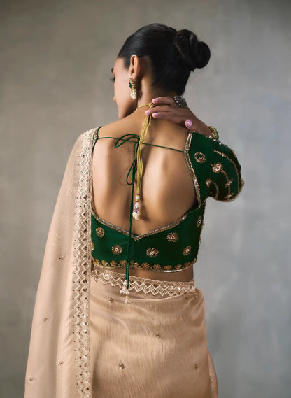 Champagne Bead Work Party Wear Saree