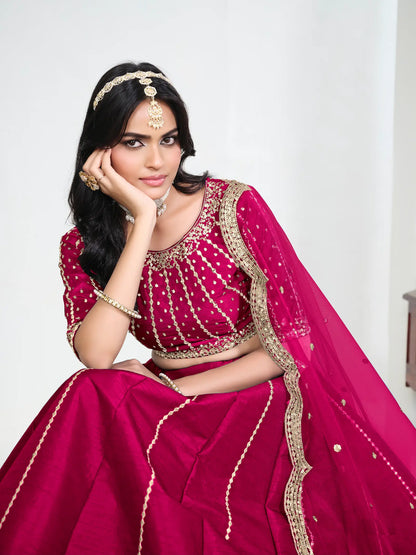Rani Pink Art Silk Embroidery Lehenga Choli