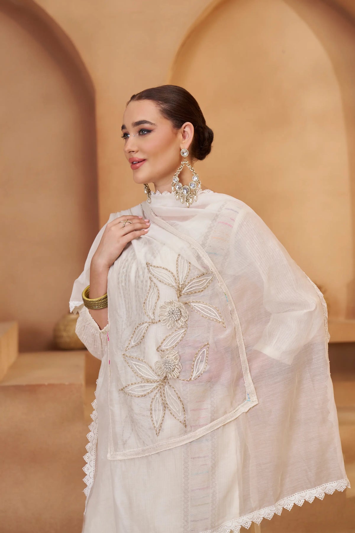 Off White Cotton Salwar Suit With Thread, Mirror & Joot Work – Gotifab