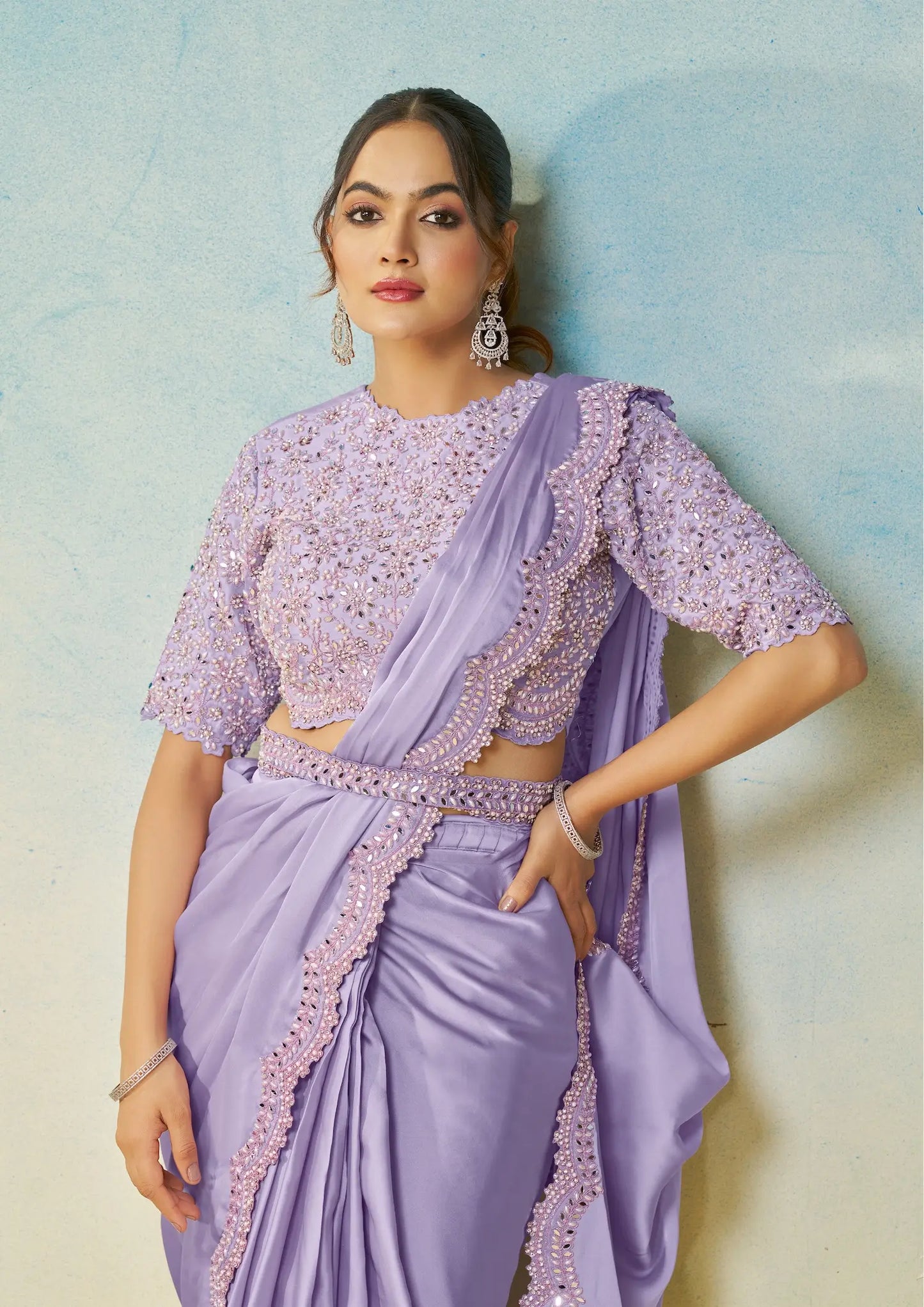 Lavender Embroidery & Hand Work One Minute Saree