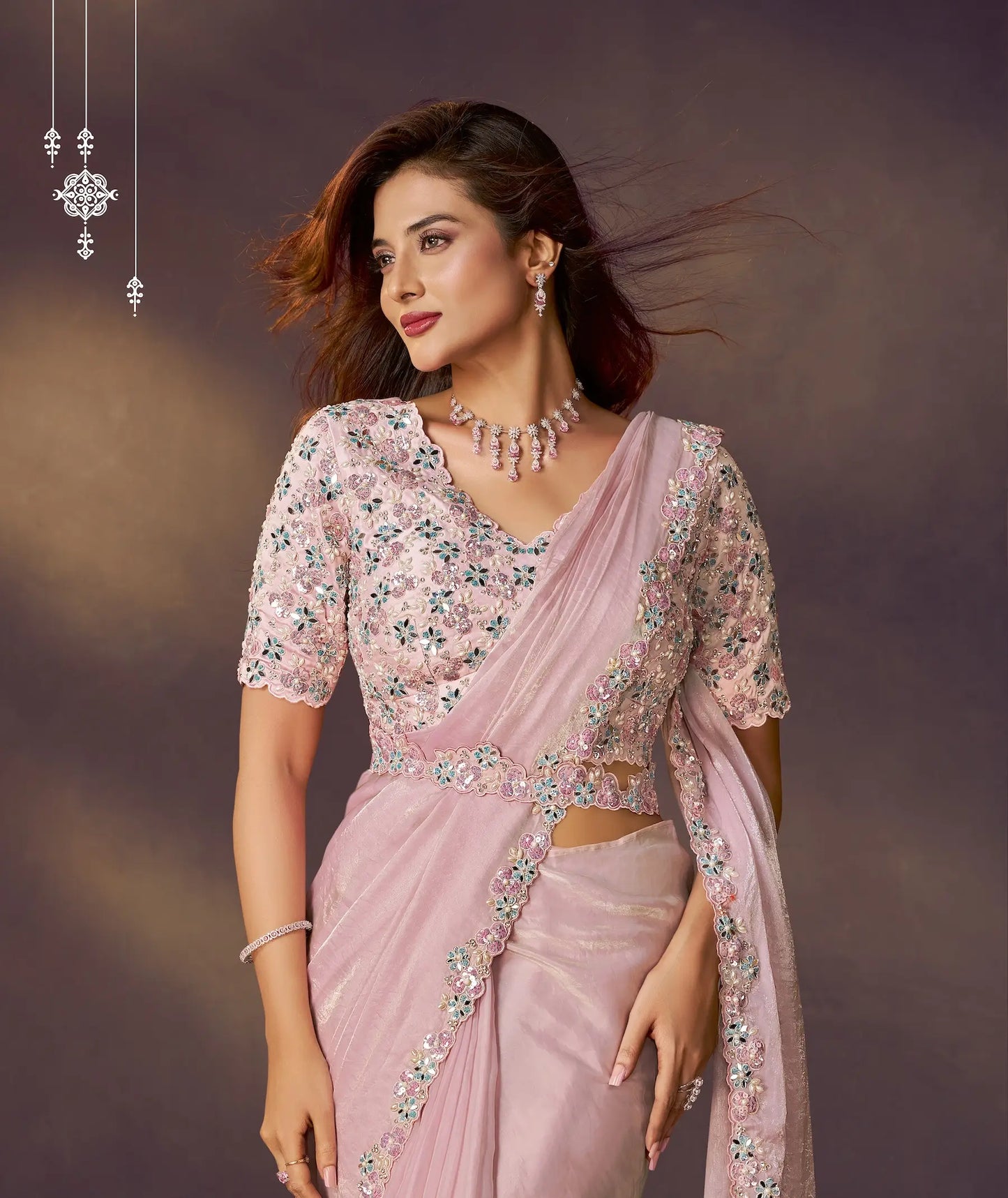 Blush Pink One Minute Saree With Embroidery & Hand Work