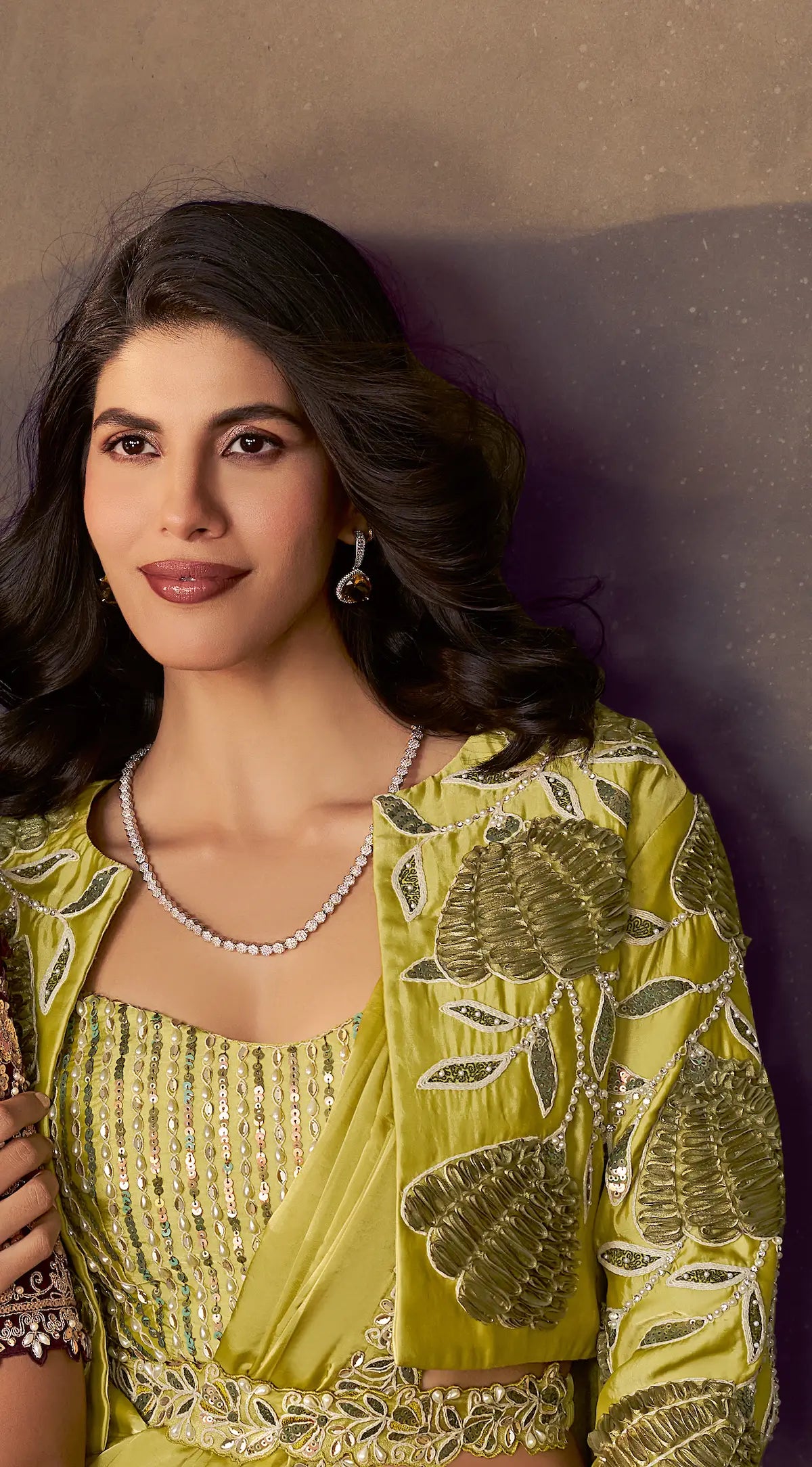 Lime Yellow One Minute Saree With Embroidery & Hand Work