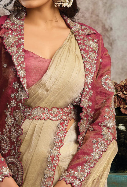 Golden Beige Ready To Wear Saree