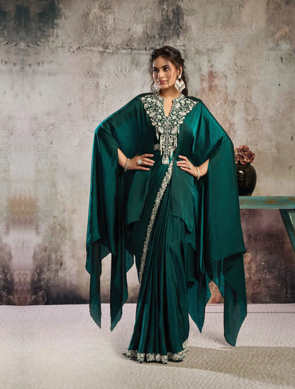 Bottle Green Ready To Wear Saree