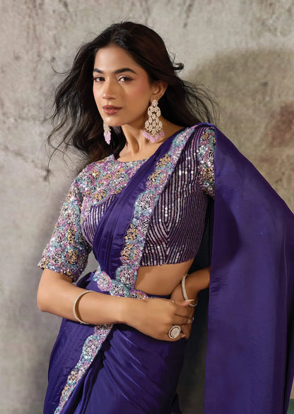 Royal Purple Ready To Wear Saree