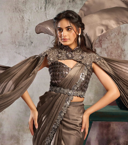 Congo Brown Ready To Wear Saree