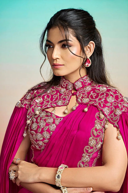 Hot Pink Ready To Wear Saree