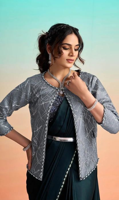 Navy Blue Ready To Wear Saree