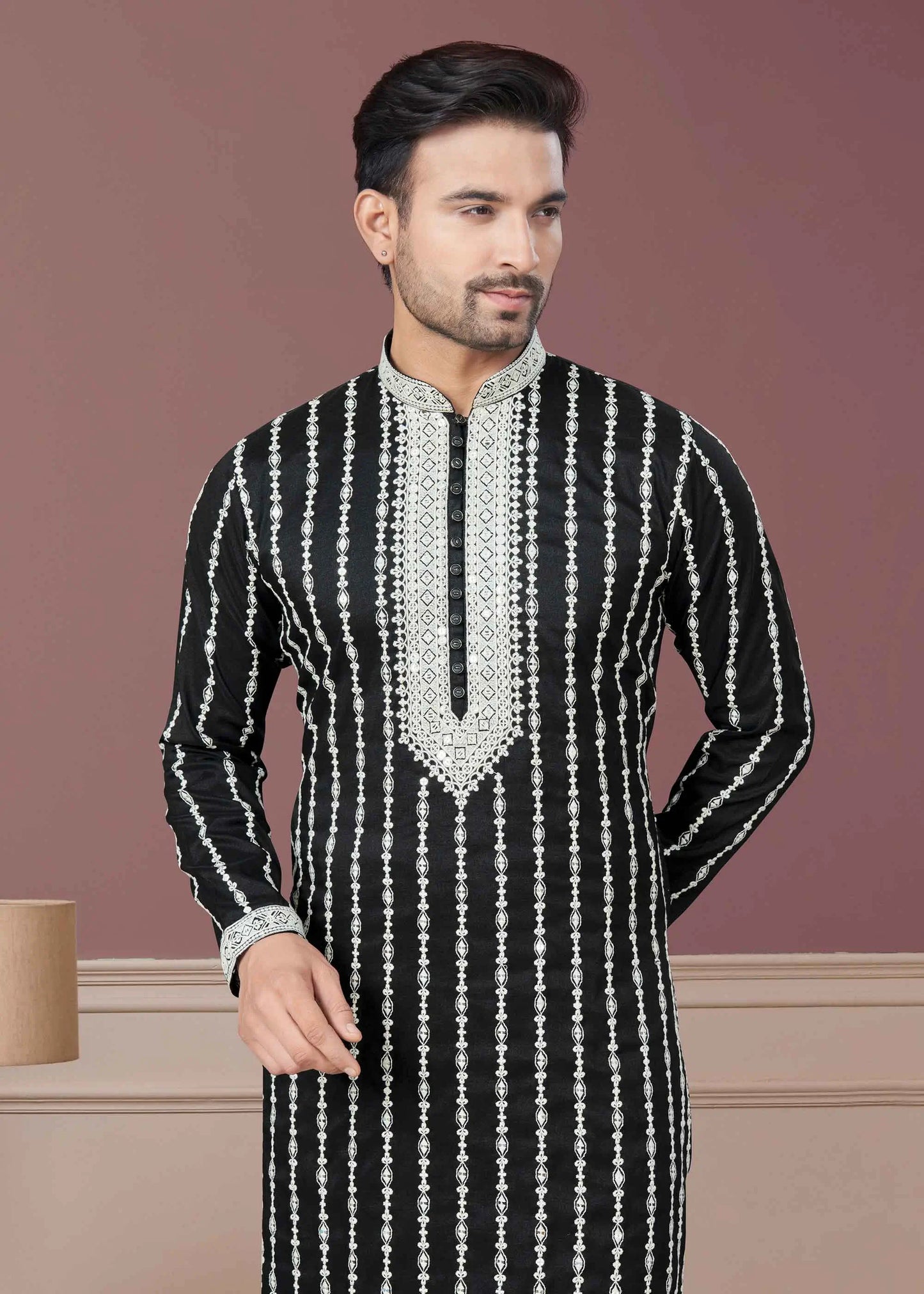 Black Sequins Embroidery Kurta Pajama Set