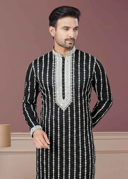 Black Sequins Embroidery Kurta Pajama Set