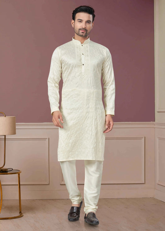 Ivory Sequins Embroidery Kurta Pajama Set