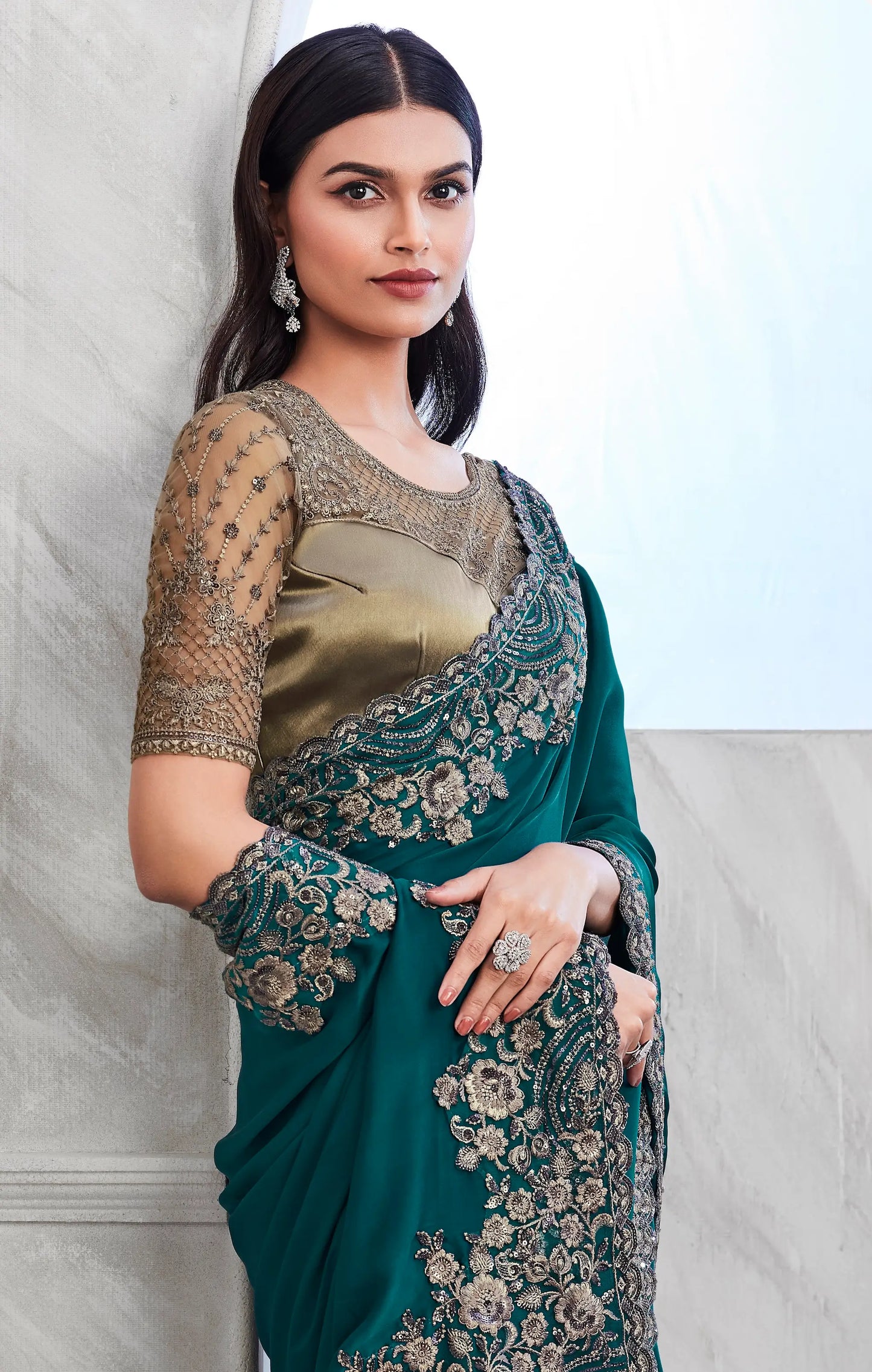 Walnut Silk Saree With Embroidery Work Blouse