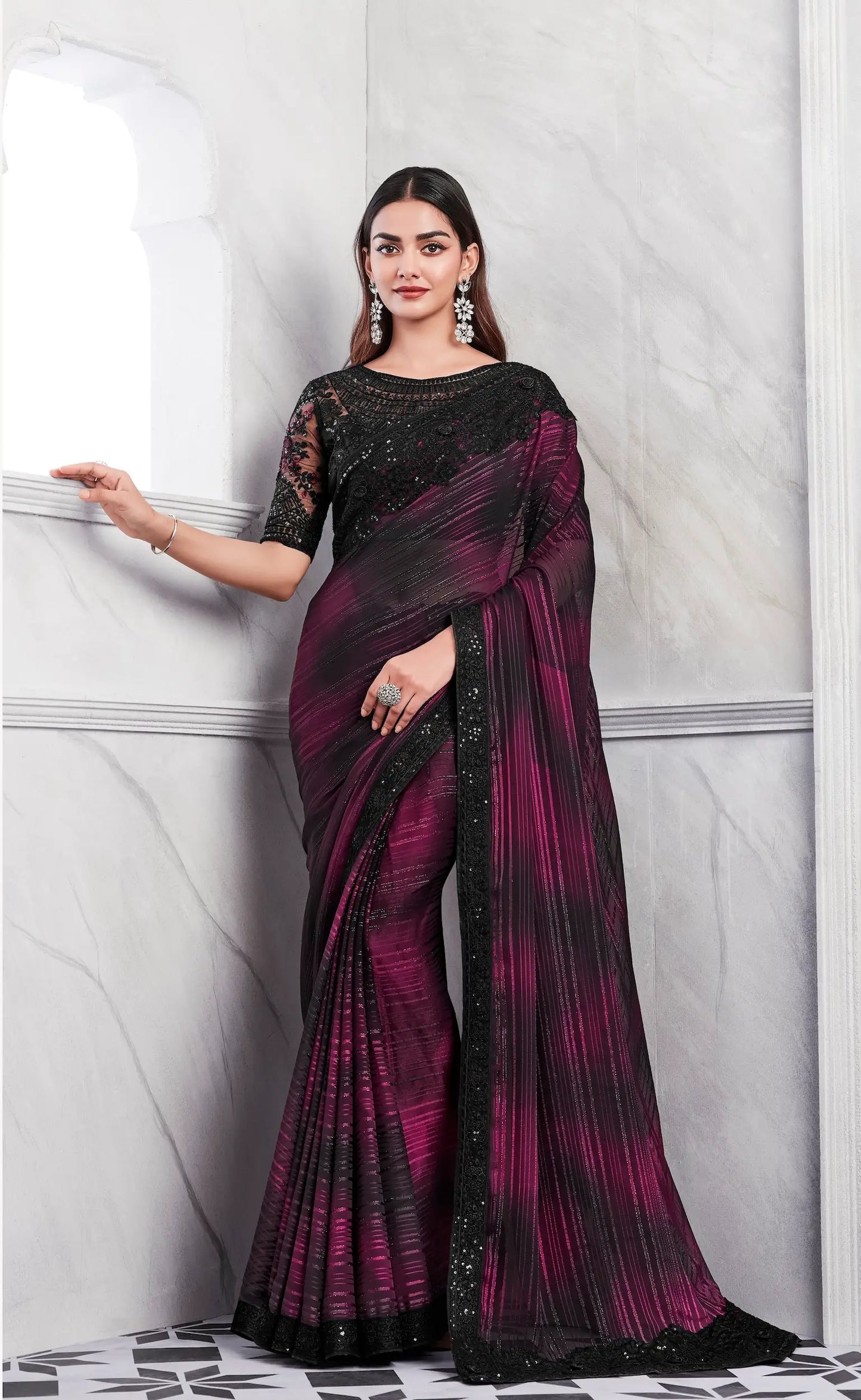 Cherry Rainbow Pattern Silk Saree