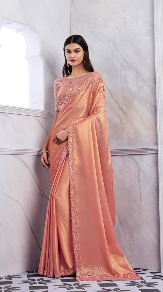 Dusty Orange Golden Shimmer Silk Saree