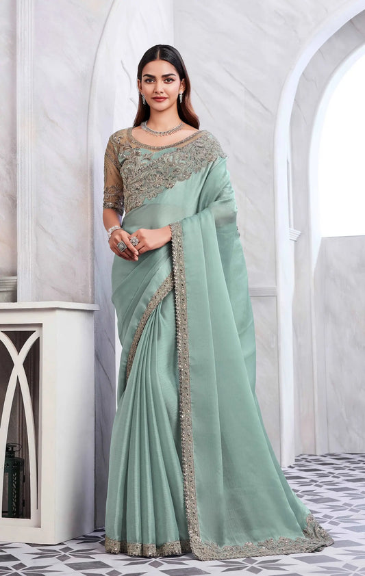 Pista Green Glass Silk Saree