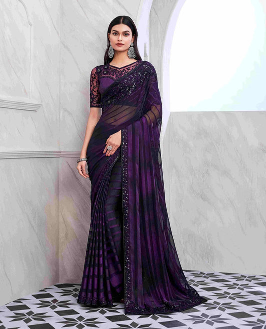 Wine Pattern Silk Saree With Embroidery Blouse