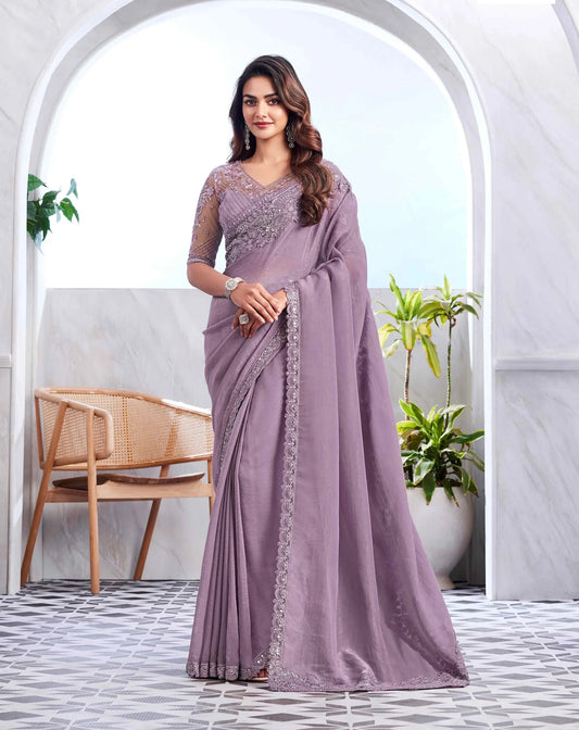 Dusty Purple Soft Shine Silk Saree