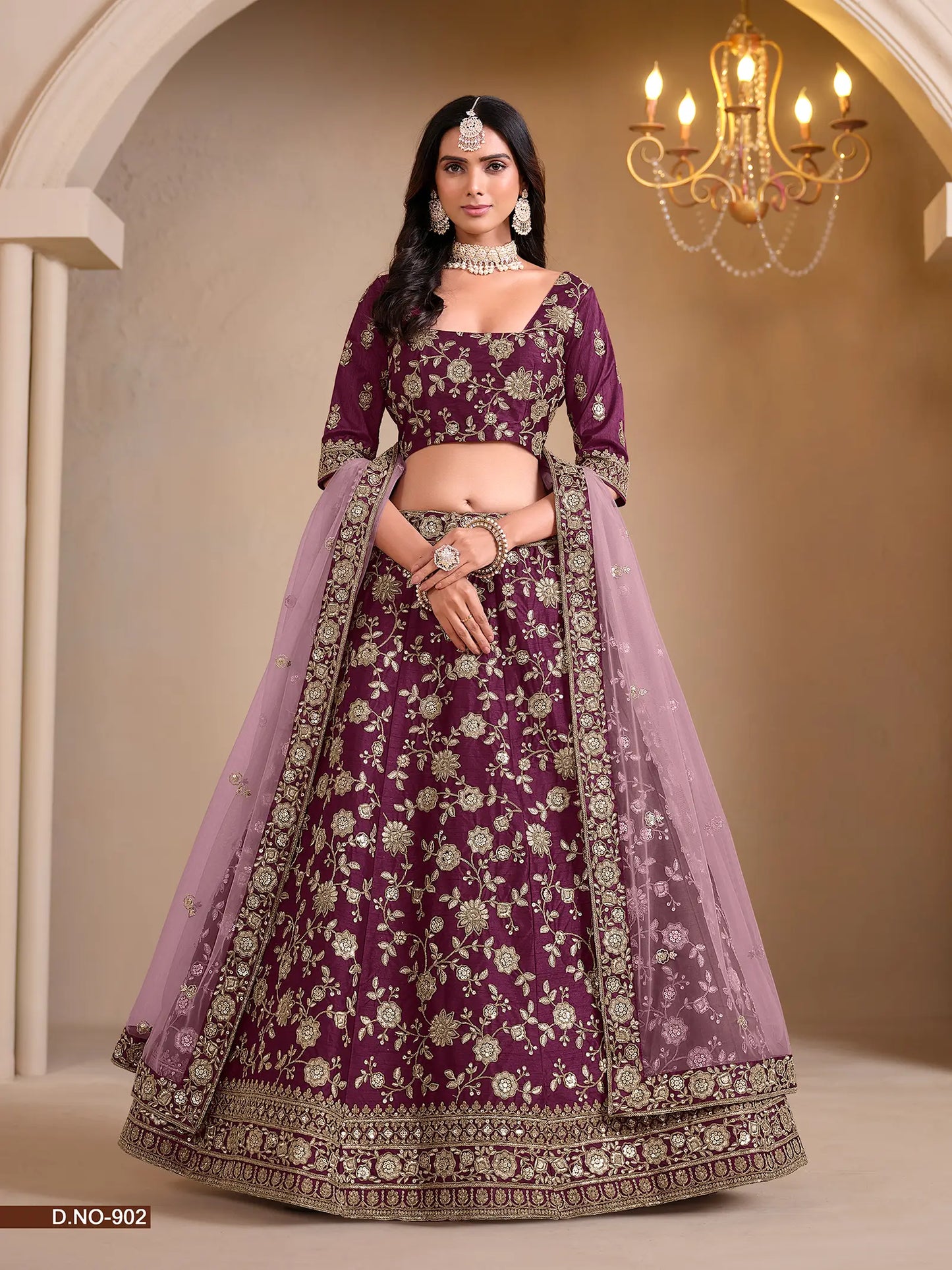 Wine Designer Art Silk Lehenga Choli With Thread And Sequins Work