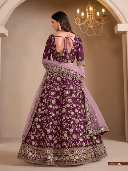 Wine Designer Art Silk Lehenga Choli With Thread And Sequins Work