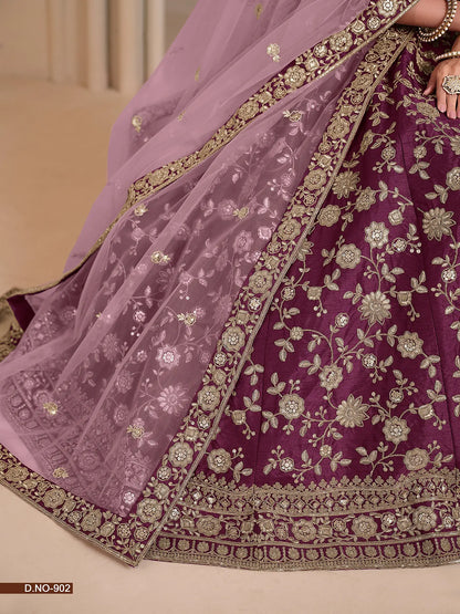 Wine Designer Art Silk Lehenga Choli With Thread And Sequins Work