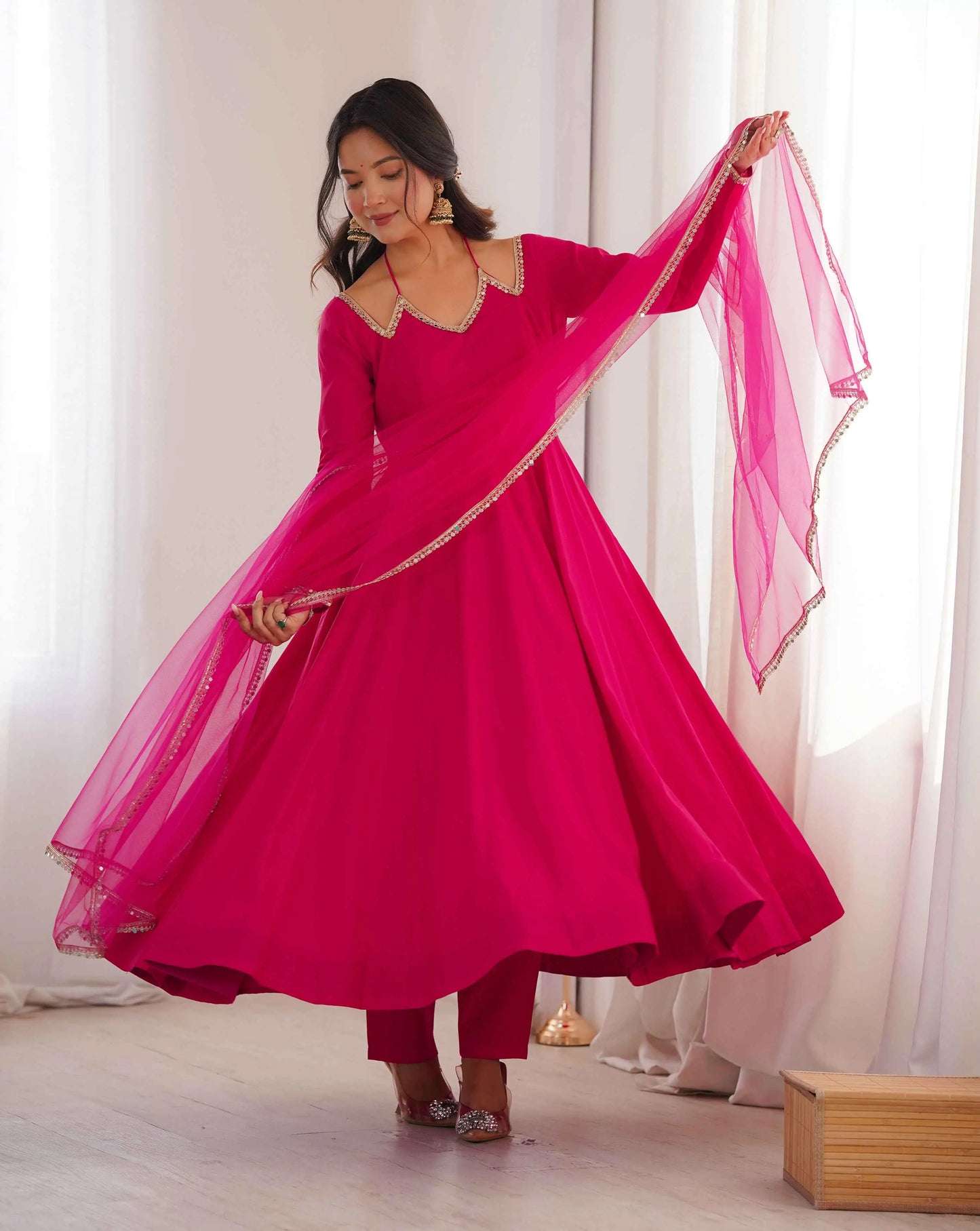 Designer Pink Silk Gown With Dupatta
