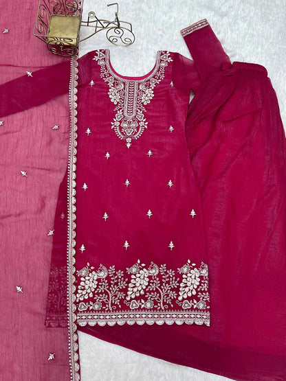 Dark Pink Embroidery Work Sharara Set