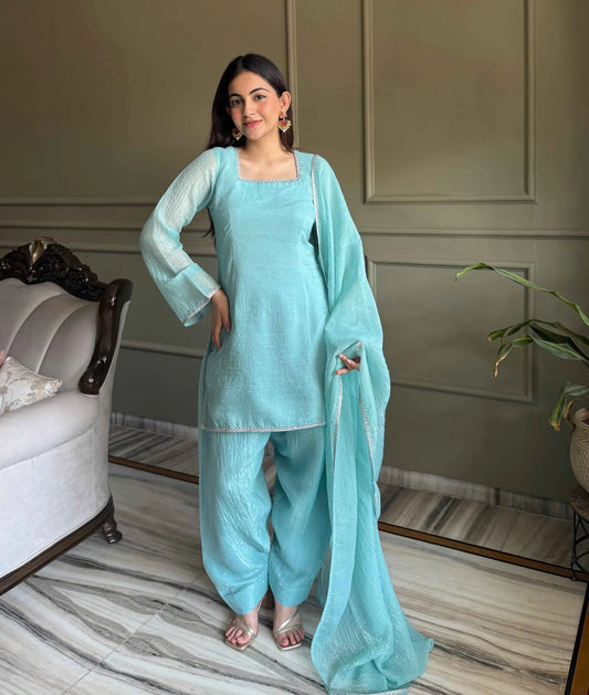 Sky Blue Designer Silk Salwar Suit