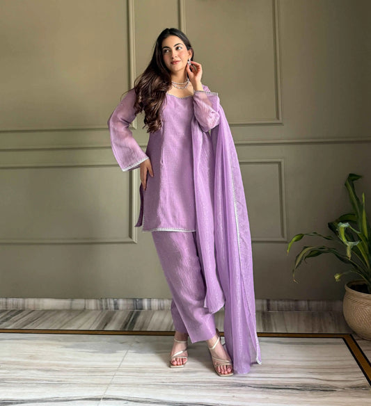 Lavender Designer Silk Salwar Suit