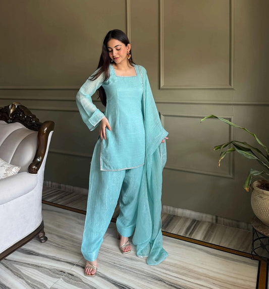 Sky Blue Designer Silk Salwar Suit