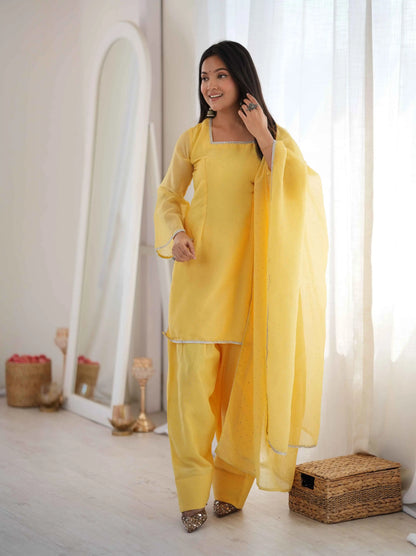 Light Yellow Designer Silk Salwar Suit