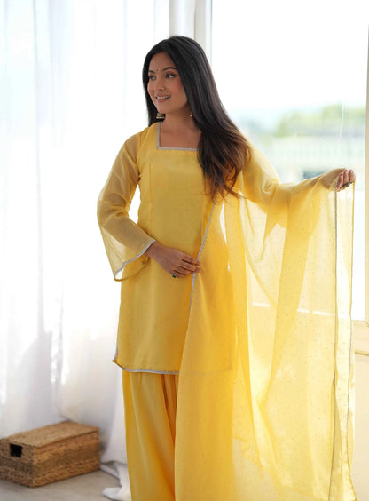 Light Yellow Designer Silk Salwar Suit