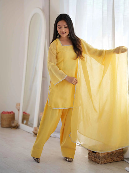 Light Yellow Designer Silk Salwar Suit