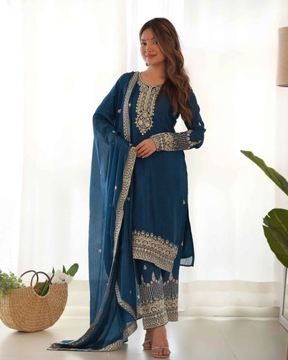 Teal Blue Embroidery Work Salwar Suit