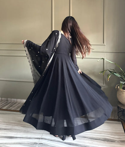 Designer Black Georgette Gown With Koti