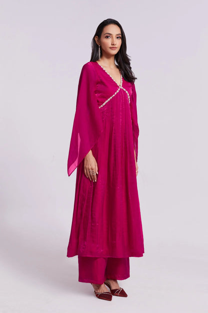 Pink Pure Organza Salwar Suit With Handwork