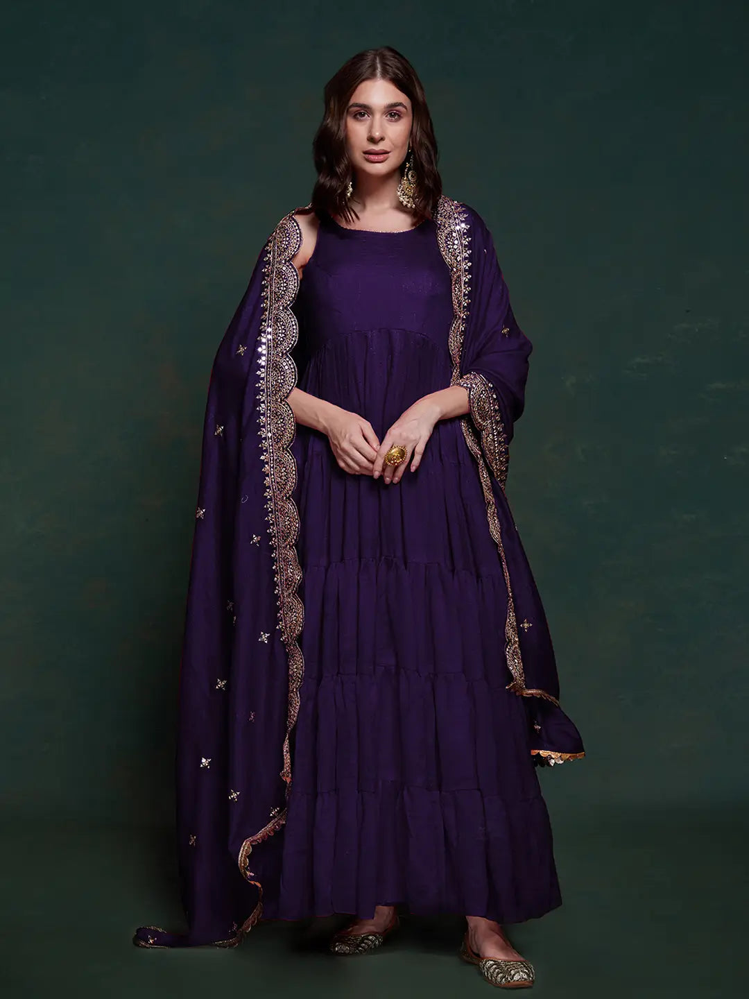 Purple Silk Gown With Dupatta