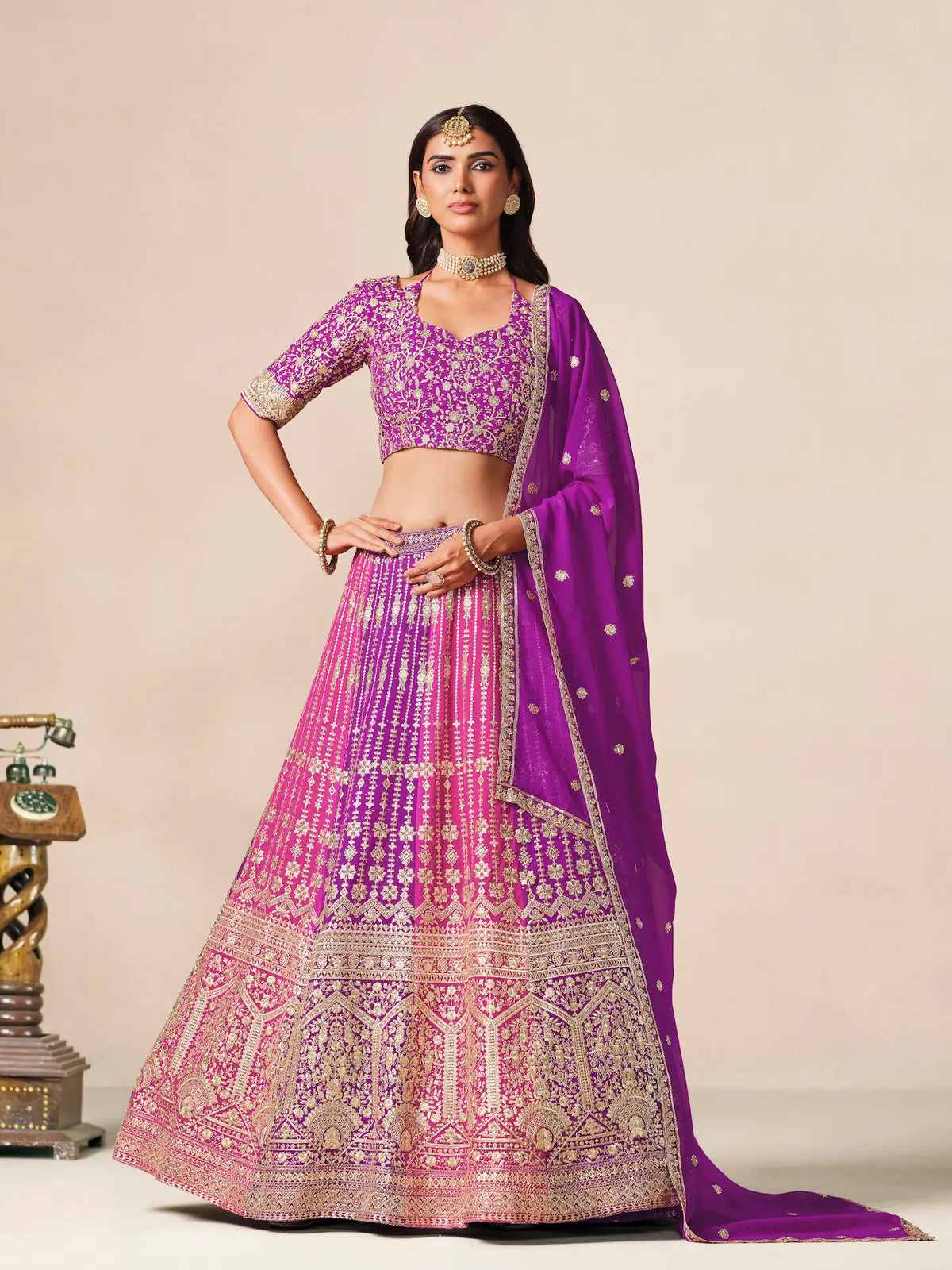 Purple-Pink Embroidered Lehenga Choli