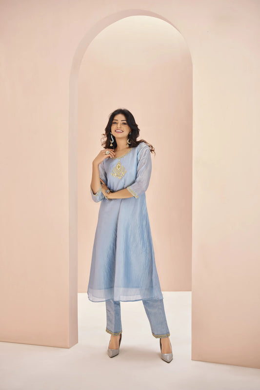 Teal Blue Organza Salwar Suit