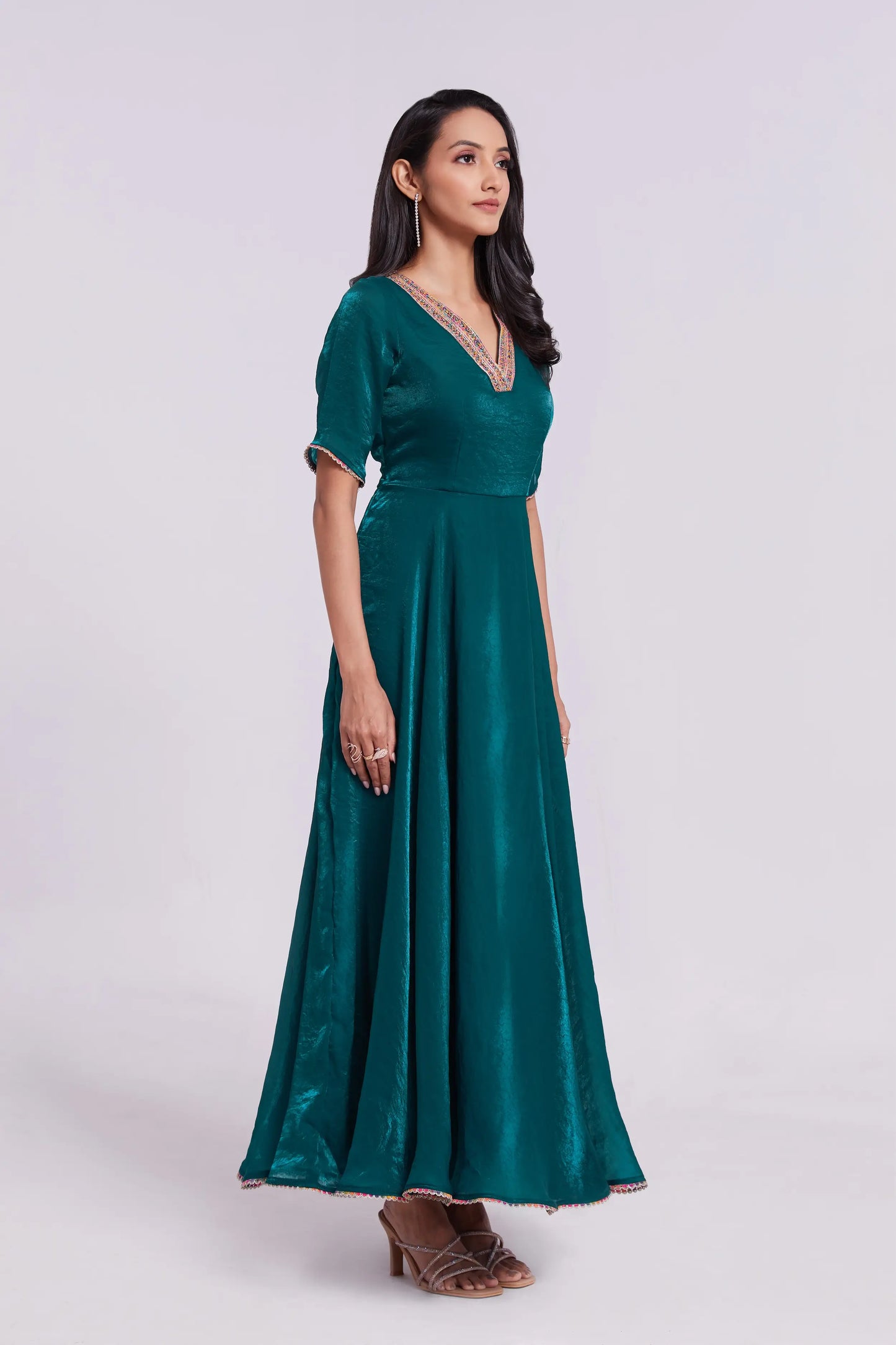 Peacock Blue Pure Organza Gown