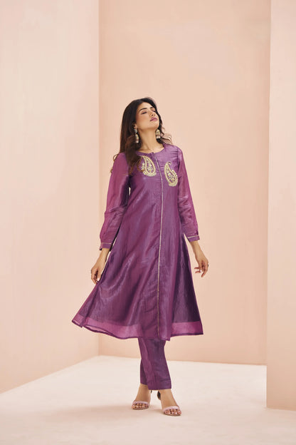 Purple Organza Salwar Suit With Handwork