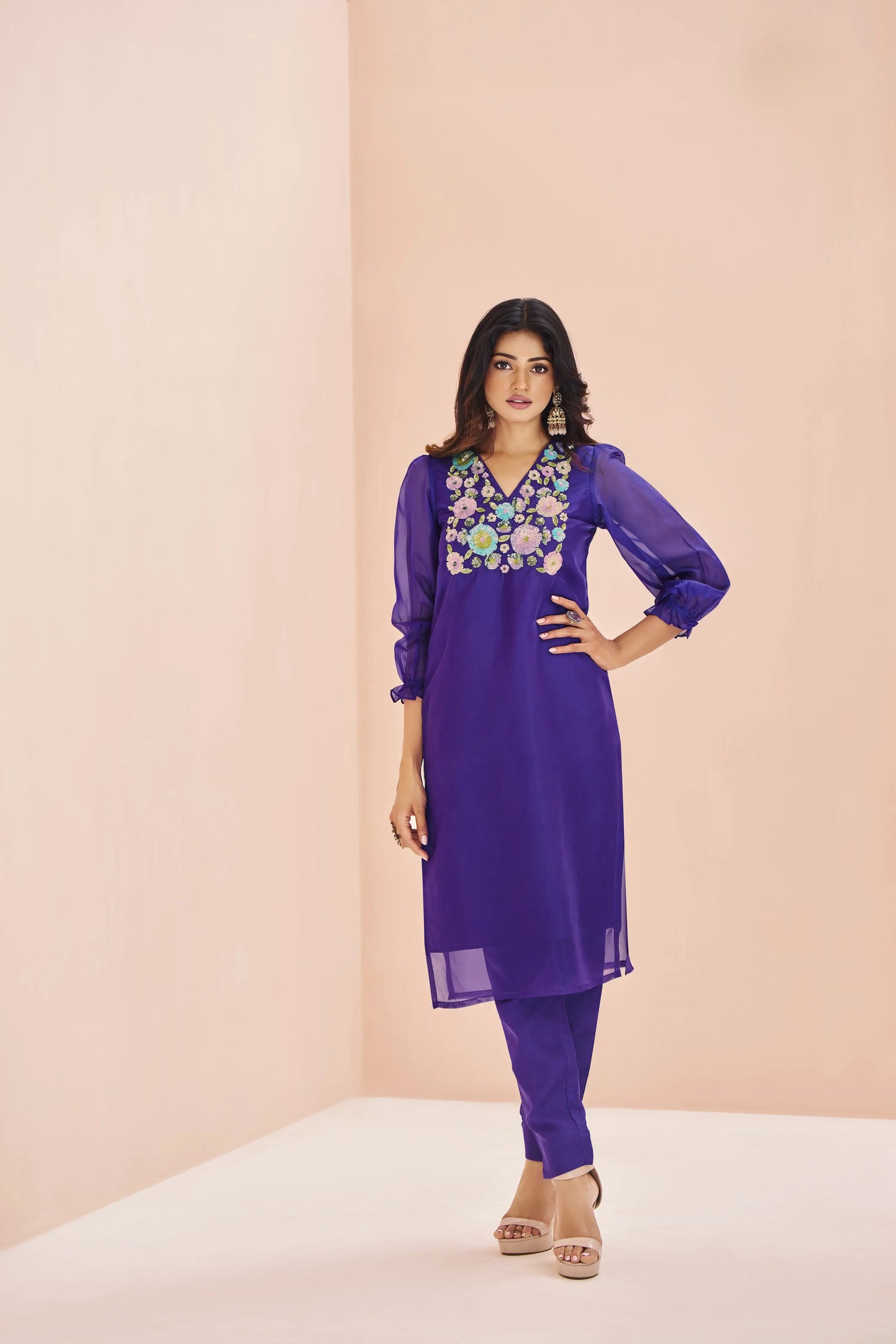 Purple Organza Salwar Suit With Handwork