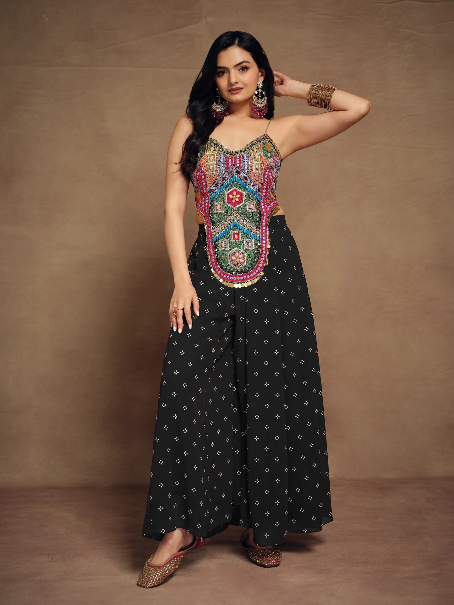 Black Silk With Handwork Co-ord Set