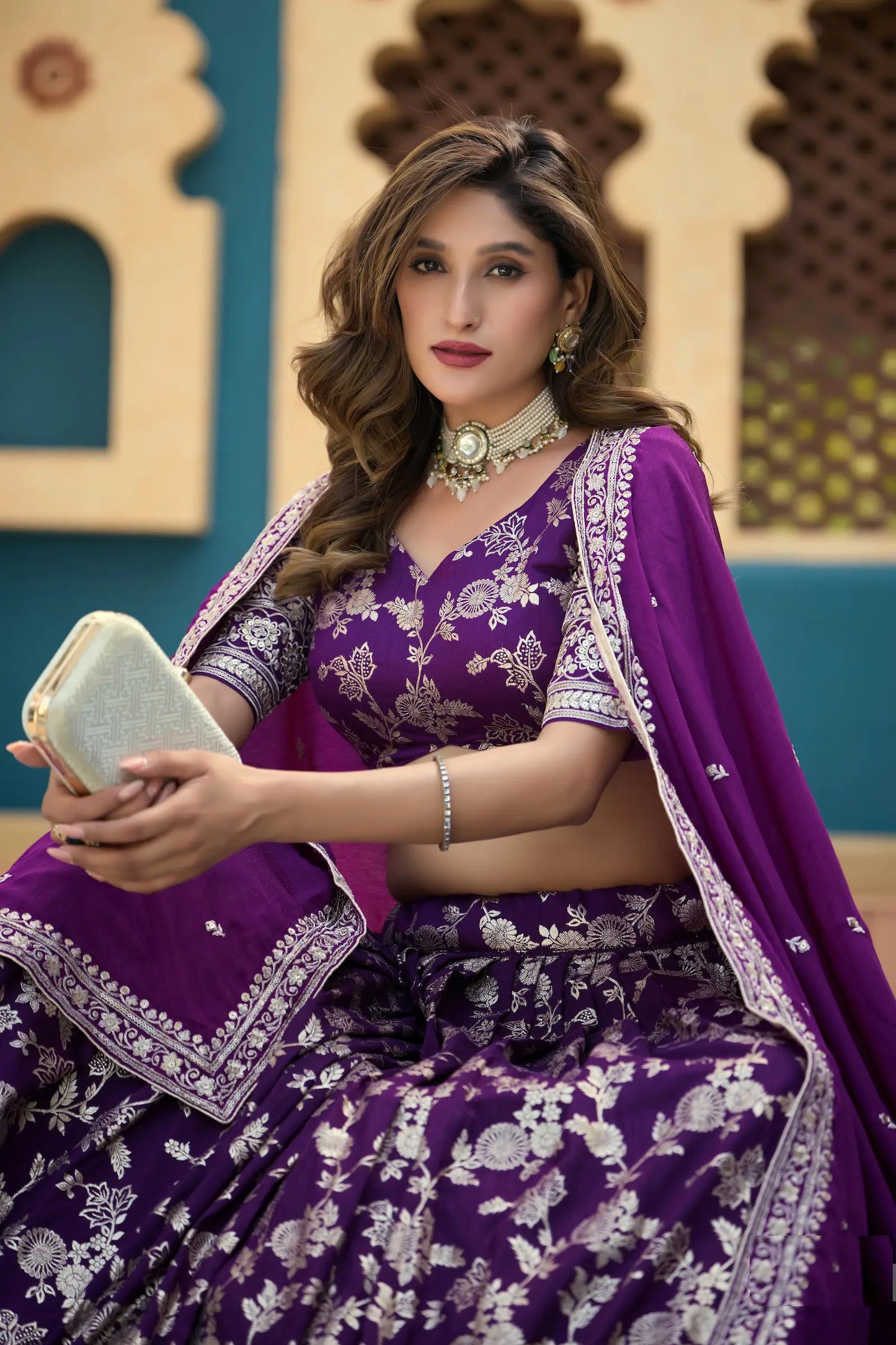 Grape Purple Dola Silk Embroidery Lehenga Choli