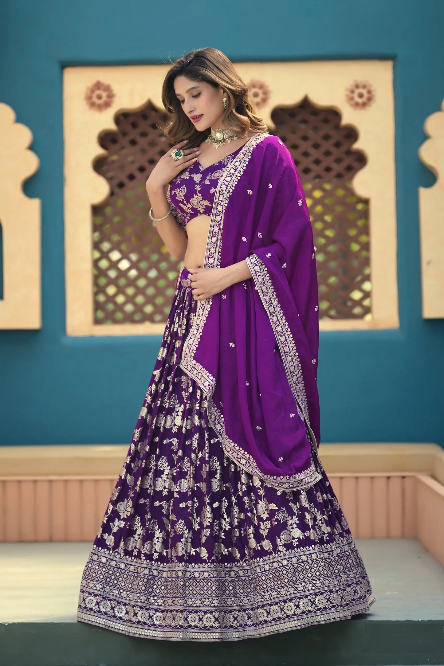 Grape Purple Dola Silk Embroidery Lehenga Choli