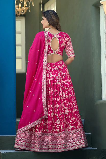 Hot Pink Dola Silk Embroidery Lehenga Choli