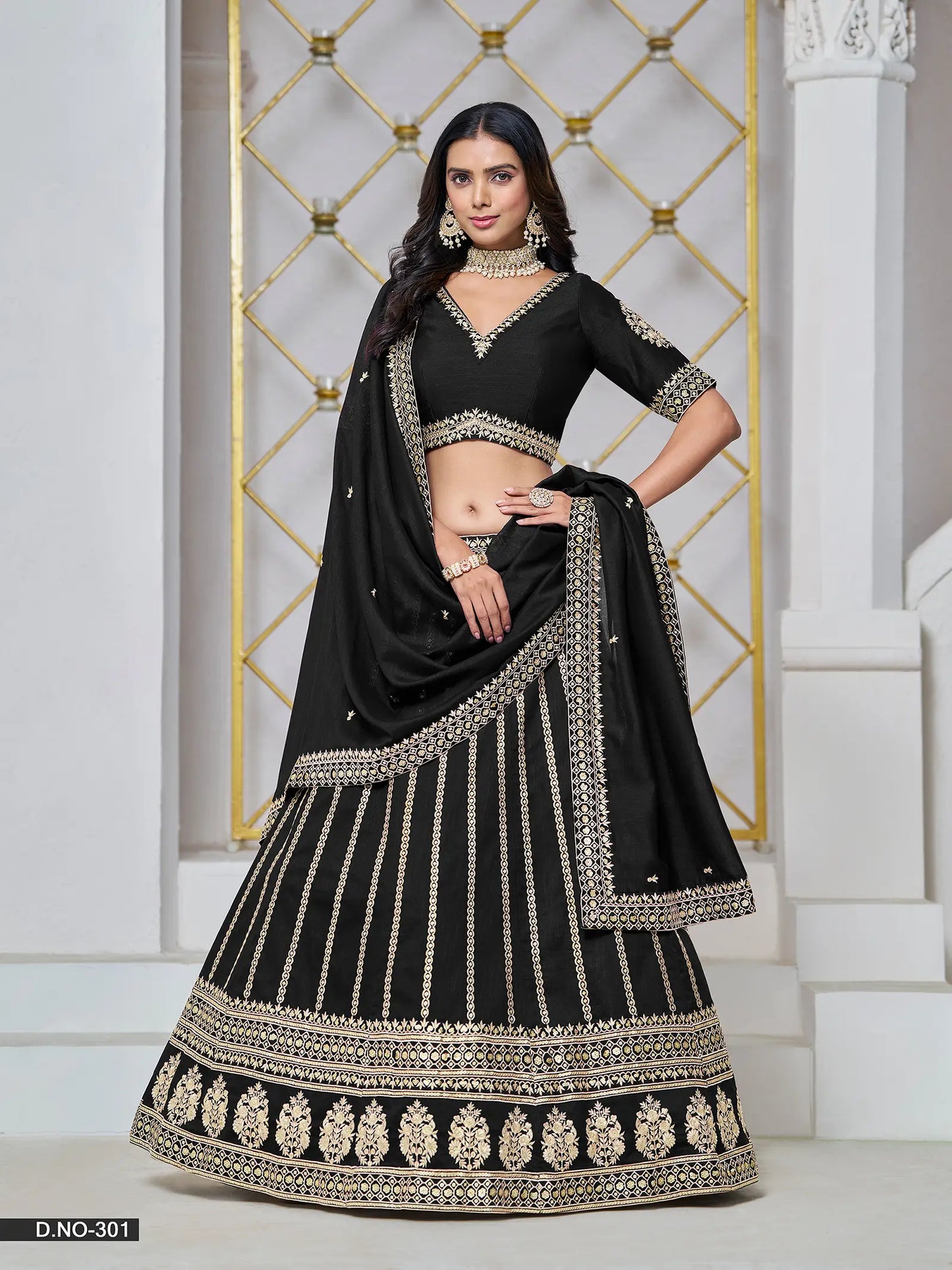 Black Designer Art Silk Lehenga Choli With Thread And Sequins Work