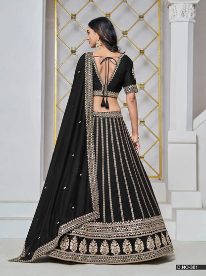 Black Designer Art Silk Lehenga Choli With Thread And Sequins Work